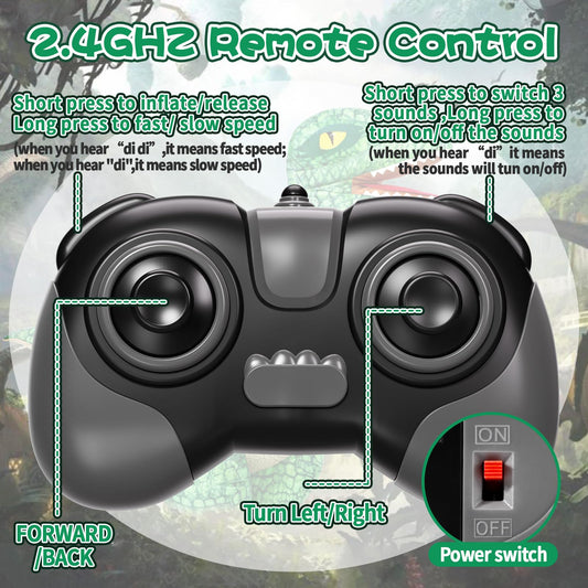 Jovow 2.4GHz Fernbedienung Aufblasbarer Dinosaurier Spielzeug, Elektrischer Dino mit 360° Drehung & Vorwärts/Rückwärts Laufen, Wiederaufladbar, Geschenk für Jungen Kinder 6-8 8-12 Jahre Geburtstag